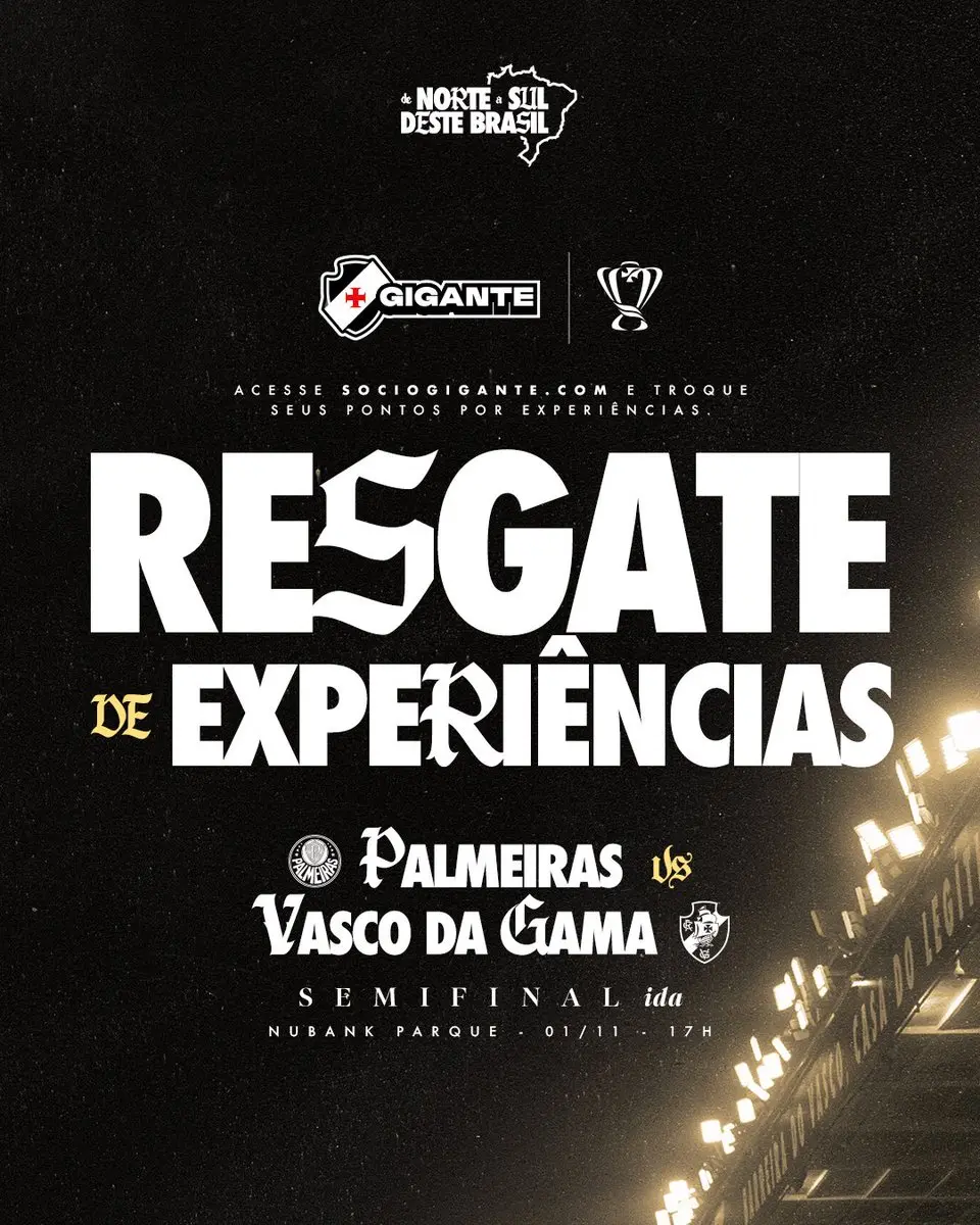 Sócios do Vasco podem resgatar experiências exclusivas para o jogo contra o Palmeiras
