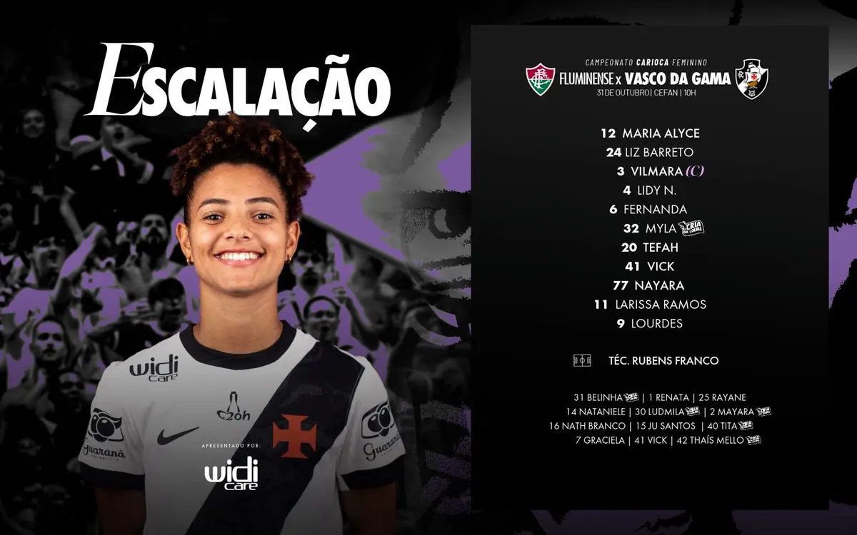 Vasco Feminino define escalação para o duelo contra o Fluminense no Carioca