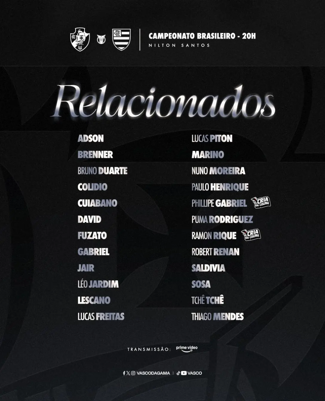 Vasco divulga relacionados para o clássico e atualiza sobre lesões de jogadores