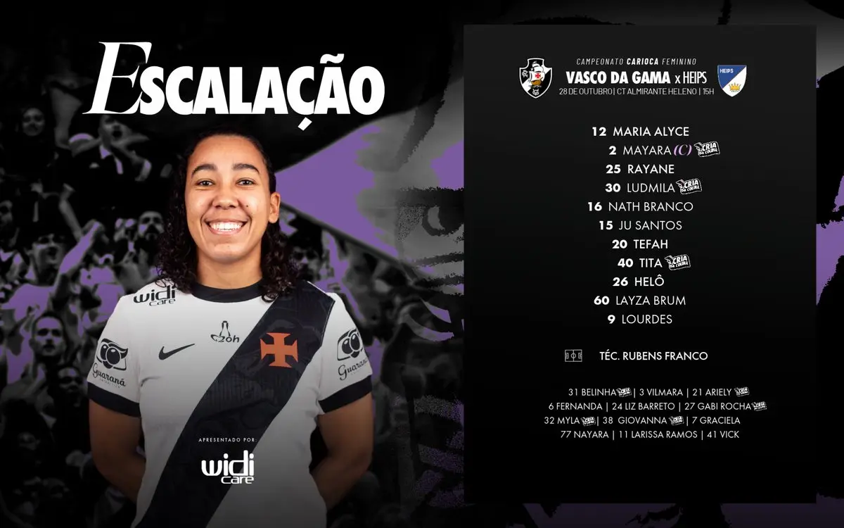 Vasco Feminino divulga escalação para o duelo contra o Heips