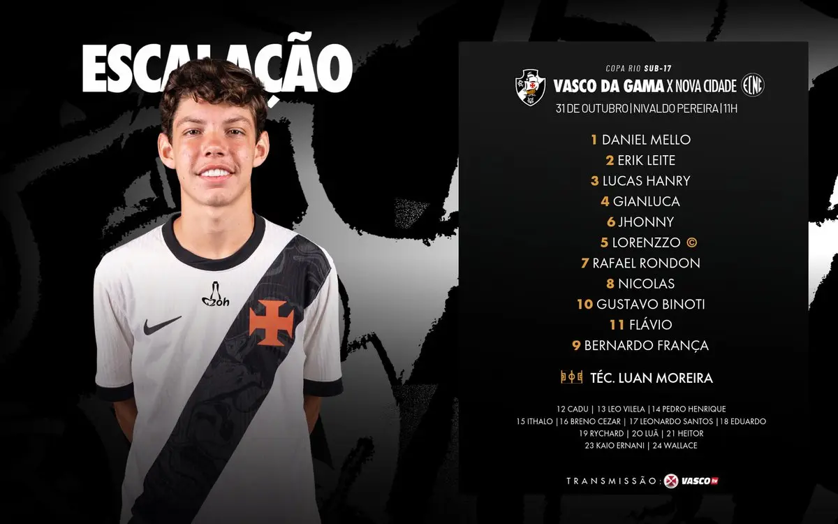 Vasco Sub-17: Escalação confirmada para o duelo contra o Nova Cidade